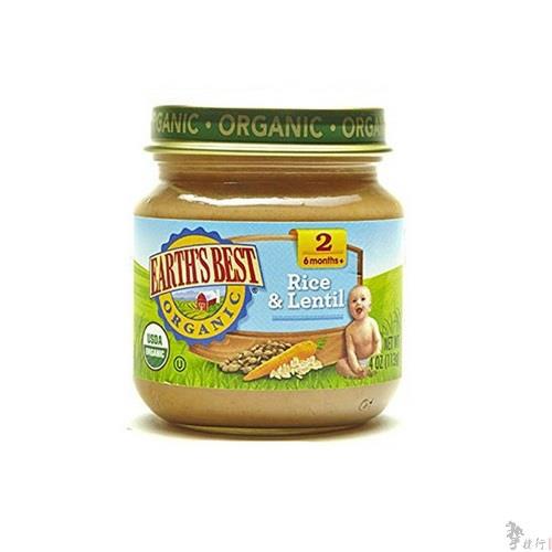 Earths best二段糙米扁豆泥113克/罐