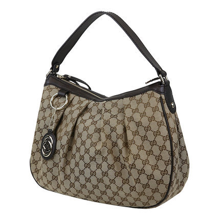 Gucci/古驰帆布配皮拉链圆底单肩手提女包364843 Gucci/古驰帆布配皮拉链圆底单肩手提女包364843