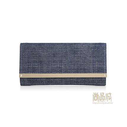 正品jimmy choo周仰杰2016新款女包潮长款牛仔条纹手拿包MILLADEM