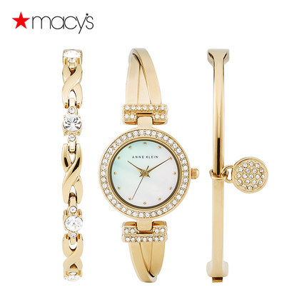 Macy's女式腕表手镯手链套装防水手表Anne Klein2611892691
