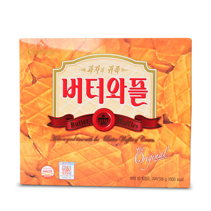 [韩国进口]零食Crown可拉奥薄脆瓦夫饼 休闲零食316g*2