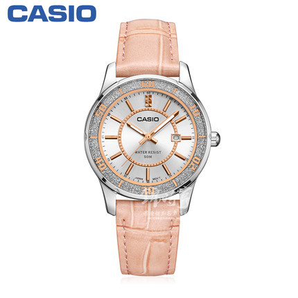 【香港直邮】卡西欧手表 女士皮质指针防水时尚女表LTP-1358L-4A
