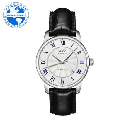 Mido/美度 瑞士正品时尚男士黑色真皮自动机械腕表M8600.4.21.4