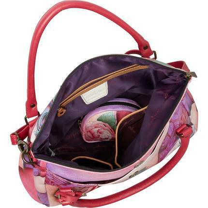 美国直邮 Anuschka CT39-273084女手提斜挎包花朵孔雀翎休闲包邮