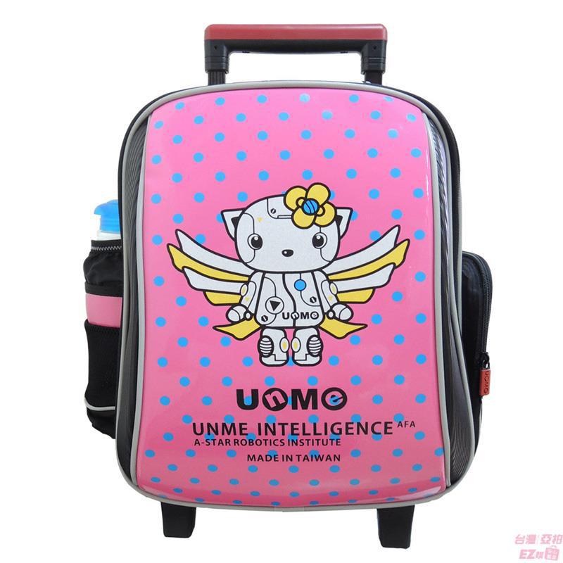 中国台湾进口拉杆书包-UnMe 机器人高年级闪亮拉杆后背书包 桃粉红