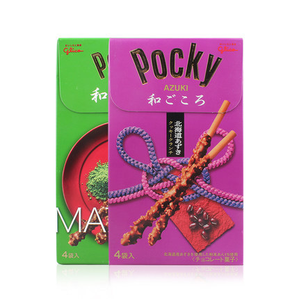 保税直发 日本格力高 Pocky曲奇碎粒巧克力饼干棒抹茶+红豆味2盒