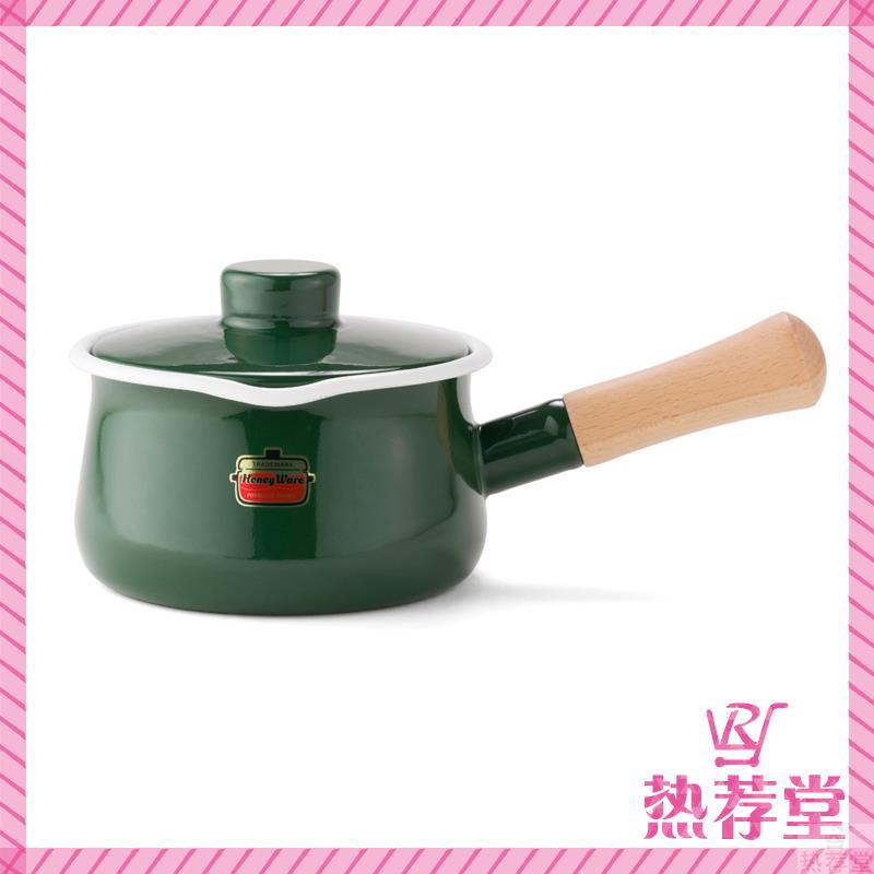 富士珐琅 搪瓷木柄奶锅 绿色 15cm
