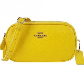 COACH 荔枝纹全皮双层斜背包(黄)台湾官网直邮进口