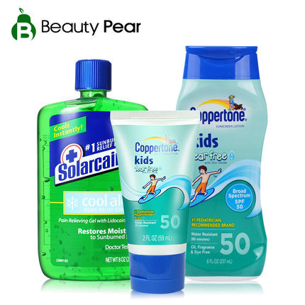 美国水宝宝防晒套装SPF50 儿童防晒 芦荟胶晒后修护防水无油防晒