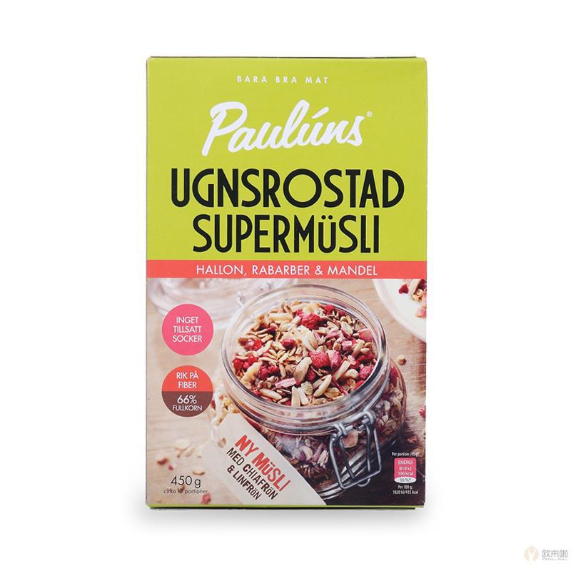 瑞典 Pauluns 超级烤清脆麦片覆盆子大黄和杏仁口味 瑞典 Pauluns 超级烤清脆麦片覆盆子大黄和杏仁口味