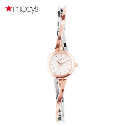 Macy's女士双色手镯腕表防水石英表芯玫瑰金色手表DKNY2611407465