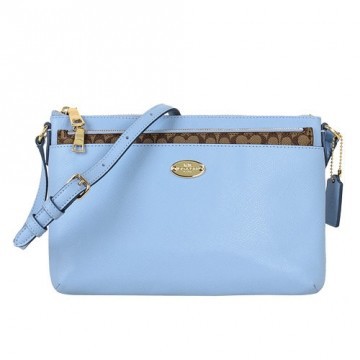 COACH 银马车logo拉炼斜背包/水蓝(附logo拉炼小袋)  301402-36