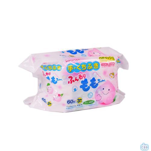 日本进口儿童手口湿巾-Wakodo和光堂儿童湿巾 含桃叶精华 儿童手口湿巾60片*3包
