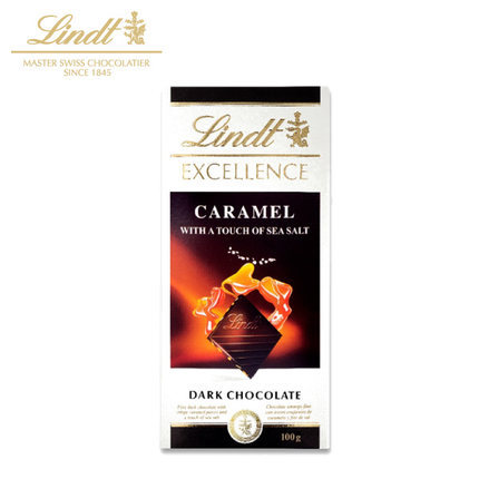 Lindt瑞士莲 特醇海盐焦糖排块黑巧克力100g休闲进口零食食品