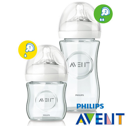 PHILIPS AVENT 亲乳感防胀气玻璃奶瓶组(1大1小)240ml+120ml PHILIPS AVENT 亲乳感防胀气玻璃奶瓶组(1大1小)240ml+120ml
