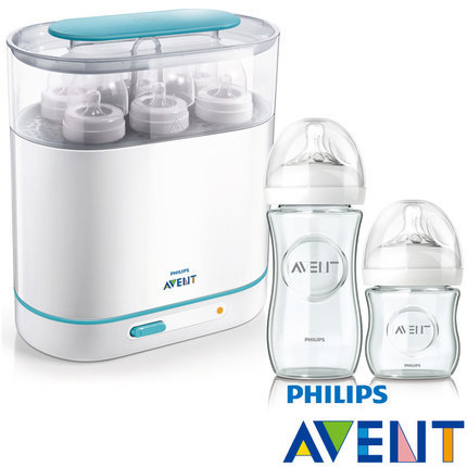 PHILIPS AVENT 三合一蒸气消毒锅+亲乳感玻璃奶瓶1大1小超值组