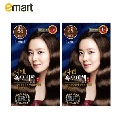 EMART ReEn/睿嫣染发植物成分自然深褐色3次用 不刺激*2包