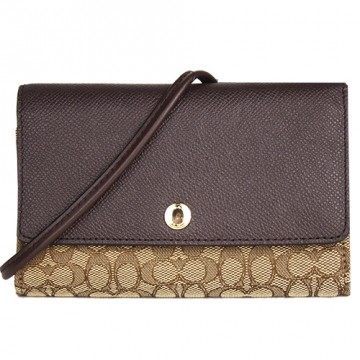 COACH 织布拼皮革手机/皮夹斜背包(2色)台湾官网直邮进口