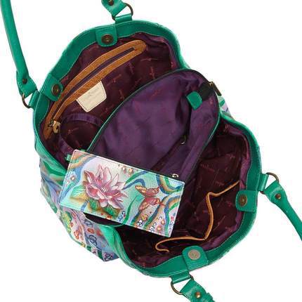 美国直邮 Anuschka CT39-273085女包手提斜挎包荷花蝴蝶绿色包邮