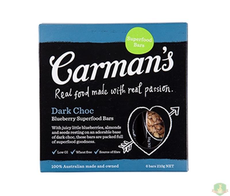 CARMANS 6支每盒 黑巧克力超级蓝莓代餐能量棒【澳洲直邮】