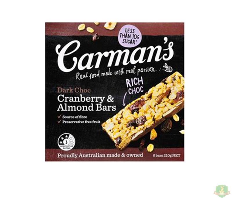 CARMANS 6支每盒 黑巧克力蔓越莓杏仁代餐能量棒【澳洲直邮】