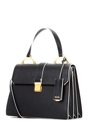 Miu Miu/Madras 黑色皮革手提包