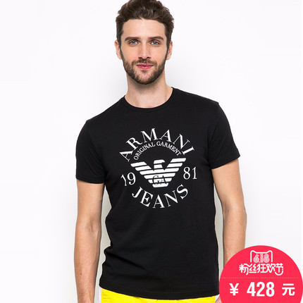 香港发货正品ARMANI JEANS阿玛尼男装T恤 老鹰印花夏季短袖T恤