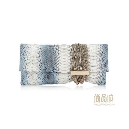 正品直邮jimmy choo周仰杰2016新款女包牛仔条纹手拿包CHANDRAPIG