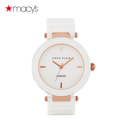 Macy's女石英白色腕表可调节瓷表带手表Anne Klein261815642