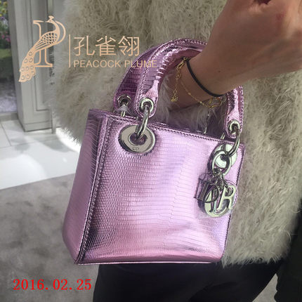 孔雀翎 Dior/迪奥Dior女包16春款时尚金属粉紫色蛇皮手提包 孔雀翎 Dior/迪奥Dior女包16春款时尚金属粉紫色蛇皮手提包