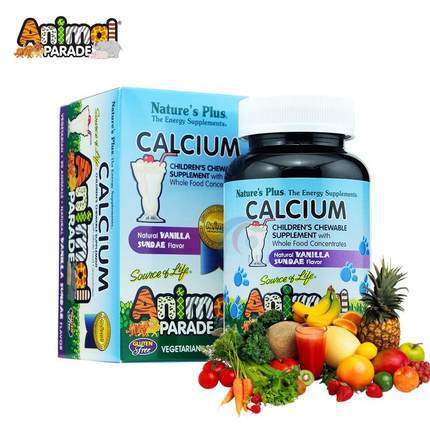 Nature's Plus 补钙片动物大游行儿童钙镁咀嚼片香草圣代味90粒