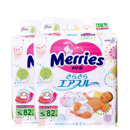 花王纸尿裤S82日本进口新生儿尿不湿merries三倍透气小号两包装