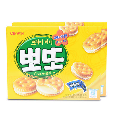 [韩国进口]Crown可拉奥黄油奶油夹心饼干休闲零食368g*2