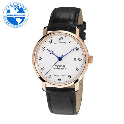 EPOS/ 爱宝时 正品男士休闲时尚黑色真皮腕表3387.152.24.48.15