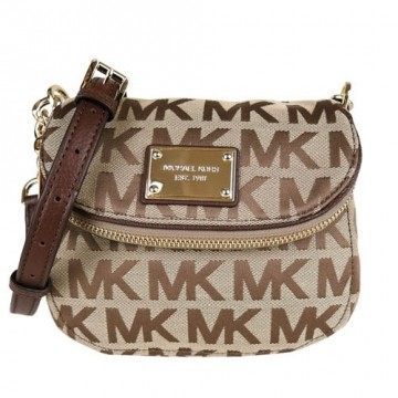 MICHAEL KORS LOGO织布半月小斜背包(咖)台湾官网直邮进口