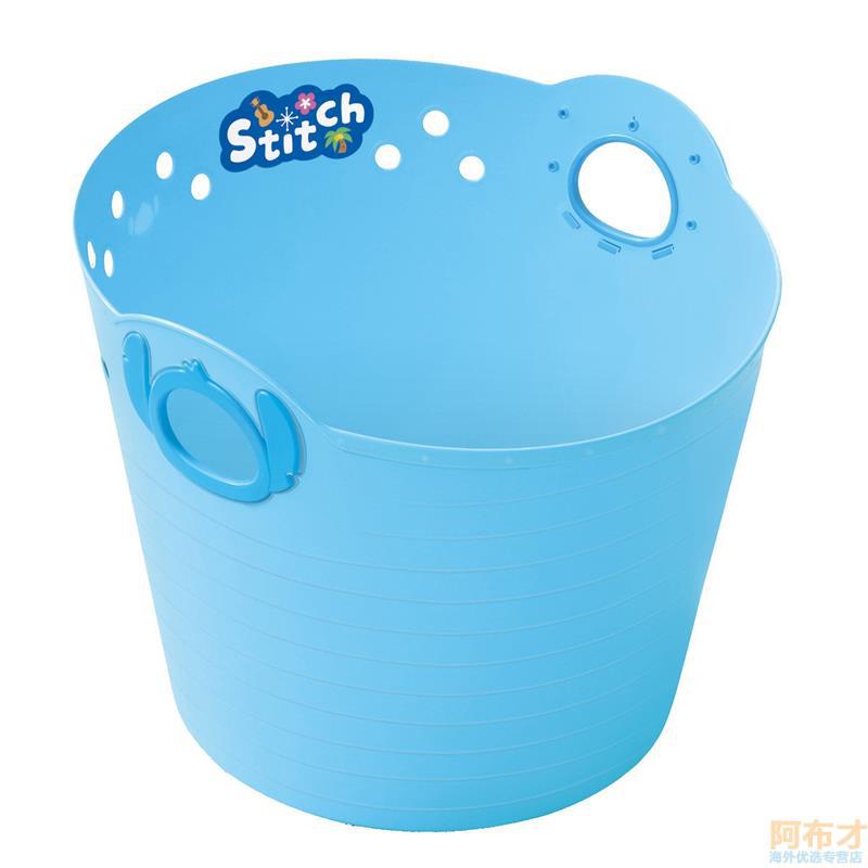 日本进口儿童玩具桶-锦化成 R14塑料软桶 史迪奇图案 天蓝色 儿童玩具桶