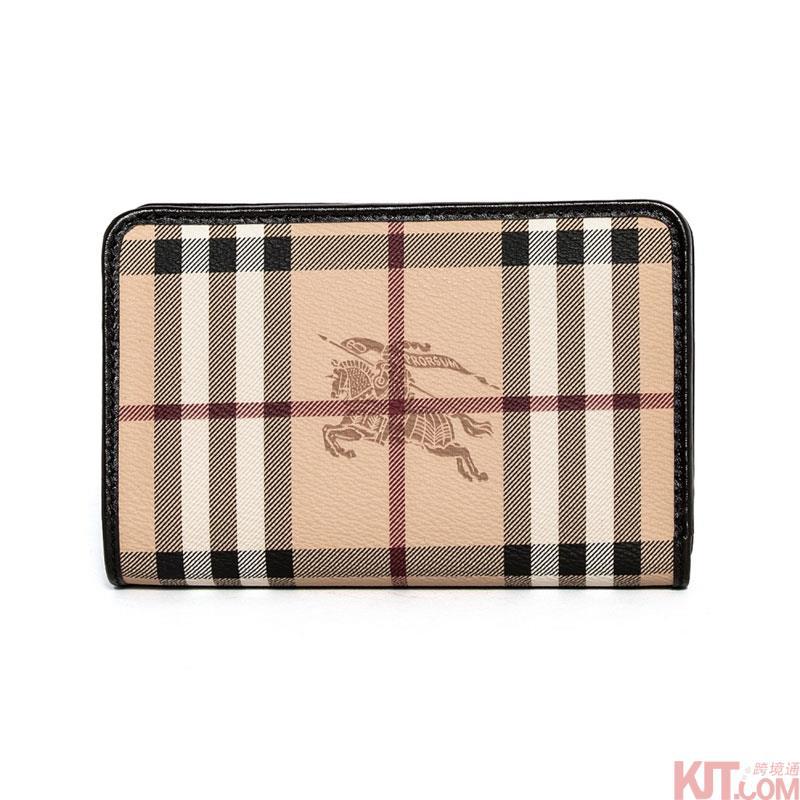 意大利进口女士拉链钱包-Burberry 巴宝莉 女士 黑红色拉链按扣钱包 经典格纹(红色)