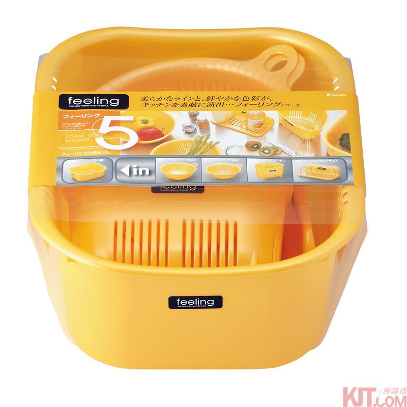 日本进口洗菜盆-INOMATA feeling5件套 珍珠黄 洗菜盆 淘菜盆 日本进口洗菜盆-INOMATA feeling5件套 珍珠黄 洗菜盆 淘菜盆