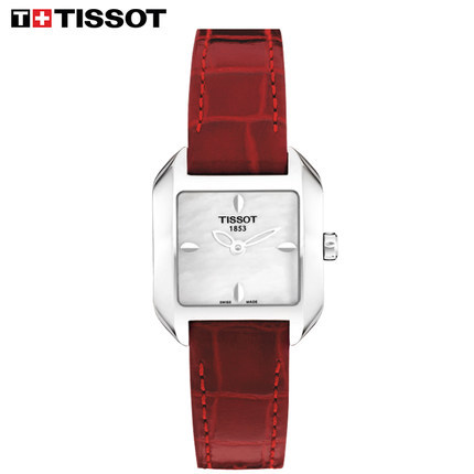 Tissot/天梭 海浪系列女士手表方形优雅红色石英表T02.1.265.71