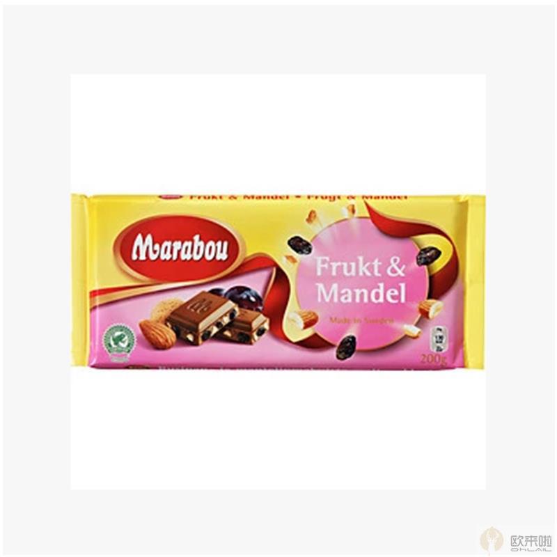 瑞典进口杏仁巧克力-Marabou水果加杏仁口味 巧克力 200g