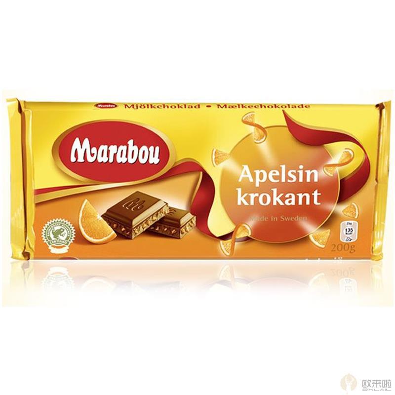 瑞典进口香橙巧克力-Marabou 香橙口味 巧克力 200g 瑞典进口香橙巧克力-Marabou 香橙口味 巧克力 200g