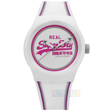 Superdry极度乾燥/SYG198WR/运动矽胶腕表粉紫x白38mm
