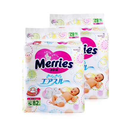 日本花王纸尿裤小号S82两包装宝宝尿不湿婴儿纸尿裤三倍透气