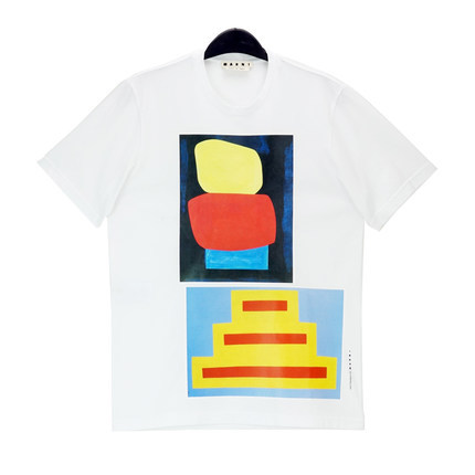 正品 MARNI玛尼 16春夏男士幻彩方块撞色短袖T恤 M05GC0024