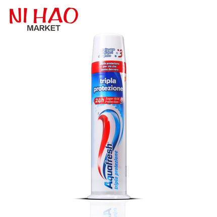 意大利原装进口 Aquafresh直立真空按压式牙膏 三重保护 三重保护