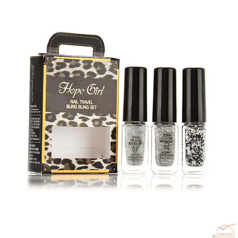 韩国进口指甲油-HOPE GIRL 闪亮耀眼指甲油3件套 03光亮银
