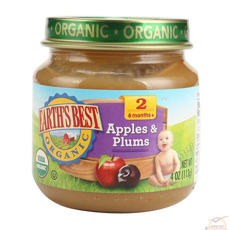 EARTH S BEST 爱思贝 果泥 2段苹果李子泥(6个月以上) 113克(4安士)/瓶