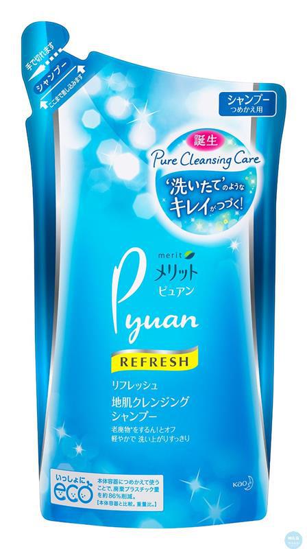 Kao花王 meritPYUAN无硅护发洗发膏洗发水 375ml 蓝瓶替换装 清爽型舒缓头皮