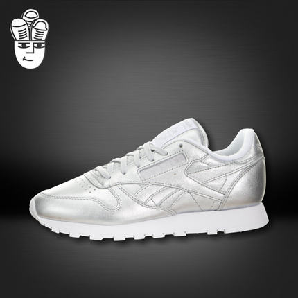 Reebok Classic Leather 锐步女子复古跑鞋 亮银色皮质运动休闲鞋
