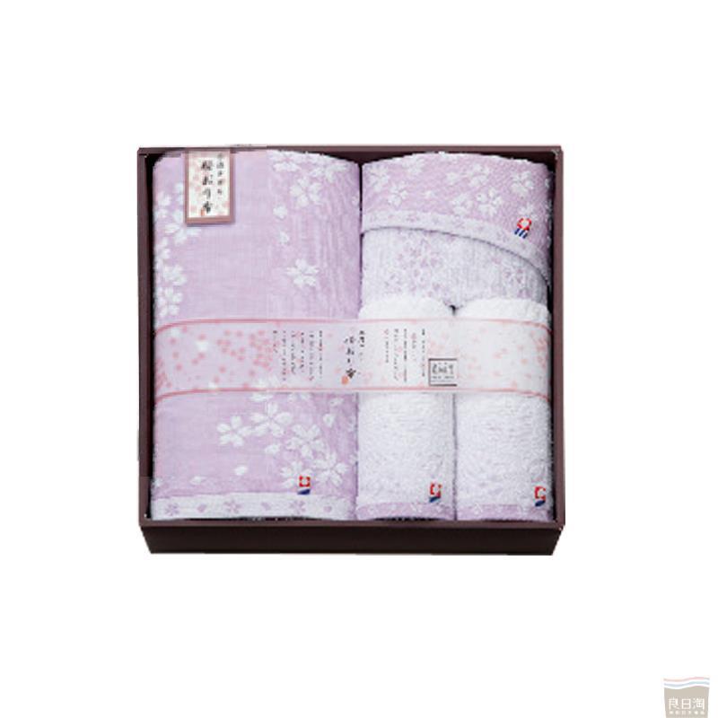 樱花提花毛巾(SAKURA ORIFU)浴巾1条面巾2条方巾1条 紫色套装